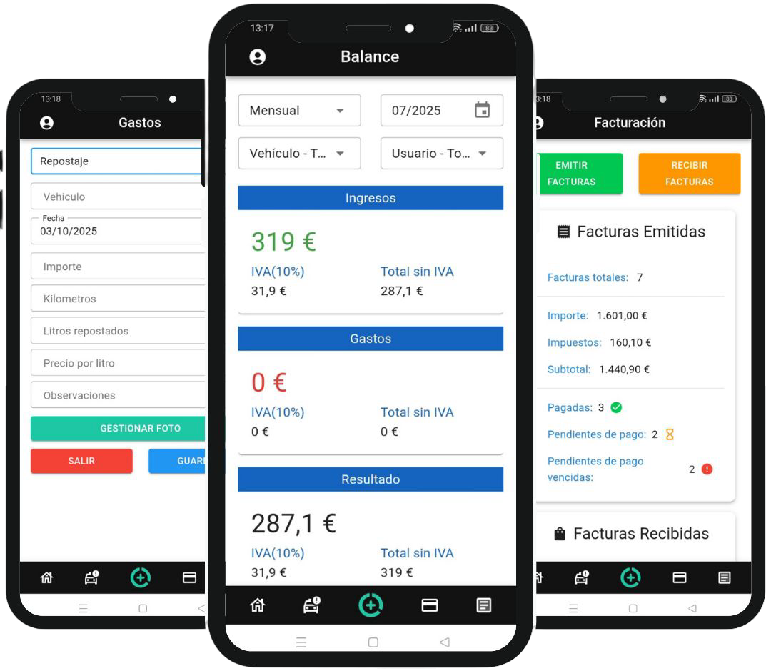 Aplicación FleetSync en móvil para gestión de flotas de vehículos